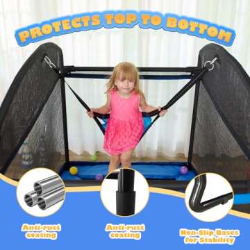 CalmMax 6FT Kids Trampoline with Swing and Horizontal Bar, Rectangle Toddler Trampoline with Enclosure Safety Net, ASTM Approved- Outdoor/Indoor Trampoline for Kids, Toddlers & Baby