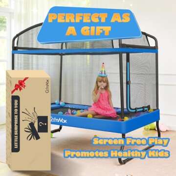 CalmMax 6FT Kids Trampoline with Swing and Horizontal Bar, Rectangle Toddler Trampoline with Enclosure Safety Net, ASTM Approved- Outdoor/Indoor Trampoline for Kids, Toddlers & Baby