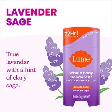 Lume Whole Body Deodorant - Smooth Solid Stick - 72 Hour Odor Control - Aluminum Free, Baking Soda Free and Skin Safe - 2.6 Ounce (Pack of 2) (Lavender Sage)