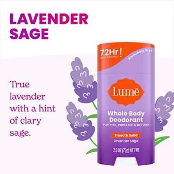 Lume Whole Body Deodorant - Smooth Solid Stick - 72 Hour Odor Control - Aluminum Free, Baking Soda Free and Skin Safe - 2.6 Ounce (Pack of 2) (Lavender Sage)