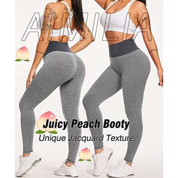 AIMILIA Women's Ruched Butt Lifting Leggings High Waisted Yoga Pants Tummy Control Workout Textured Booty Tights Gray