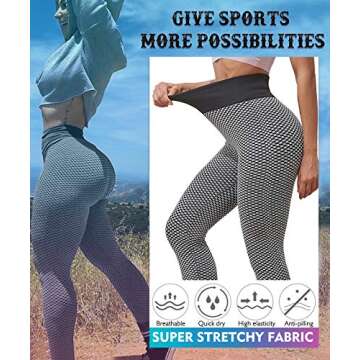 AIMILIA Women's Ruched Butt Lifting Leggings High Waisted Yoga Pants Tummy Control Workout Textured Booty Tights Gray