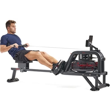 Sunny Health & Fitness Obsidian Surge Water Rowing Machine - Smart & Foldable