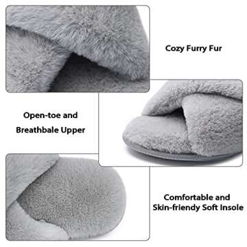 LORDFON Women's Memory Foam Cross Band House Slippers,Soft Furry Cozy Slip On Open Toe Indoor Home Slippers for Women,Comfy Fluffy Fuzzy Women's Bedroom Scuff Slippers Non-Slip