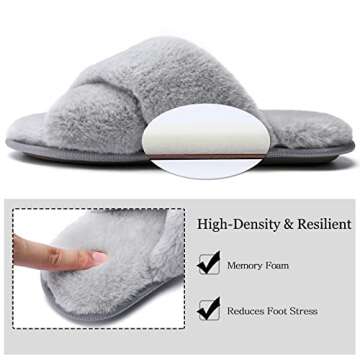 LORDFON Women's Memory Foam Cross Band House Slippers,Soft Furry Cozy Slip On Open Toe Indoor Home Slippers for Women,Comfy Fluffy Fuzzy Women's Bedroom Scuff Slippers Non-Slip