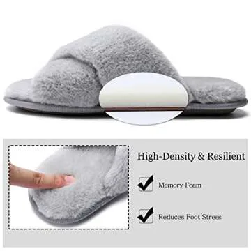 LORDFON Women's Memory Foam Cross Band House Slippers,Soft Furry Cozy Slip On Open Toe Indoor Home Slippers for Women,Comfy Fluffy Fuzzy Women's Bedroom Scuff Slippers Non-Slip
