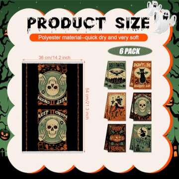 Ganeen 6 Pcs Halloween Hand Towels Trick or Treat Kitchen Towels Spooky Cat Bat Dish Towel Holiday Tea Towel Bathroom Decorative Towel 14.2 x 21.3 Inch for Hand Bathroom Guest Holiday