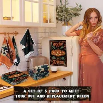Ganeen 6 Pcs Halloween Hand Towels Trick or Treat Kitchen Towels Spooky Cat Bat Dish Towel Holiday Tea Towel Bathroom Decorative Towel 14.2 x 21.3 Inch for Hand Bathroom Guest Holiday