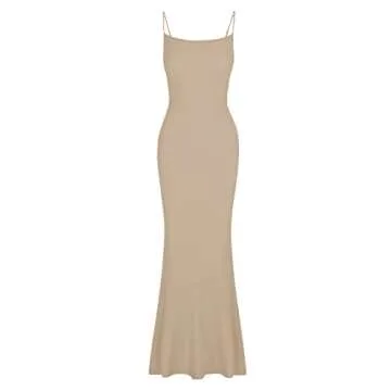 REORIA Women's Elegant Ribbed Maxi Dress in Khaki