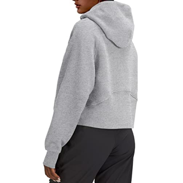 LASLULU Womens Fuzzy Cropped Hoodies Sport Athletic Zip Up Hoodie Stand Collar Sweater Fleece Lined Sweatshirt Long Sleeve Pullover Tops Pockets(Light Grey-X-Large)