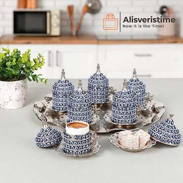 Alisveristime 27 Pc Ottoman Turkish Greek Arabic Coffee Espresso Serving Set - Evil Eye Design Cup a...