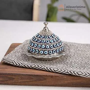 Alisveristime 27 Pc Ottoman Turkish Greek Arabic Coffee Espresso Serving Set - Evil Eye Design Cup and Saucer with Tray and Sugar Bowl - 2 Color Options (Silver)