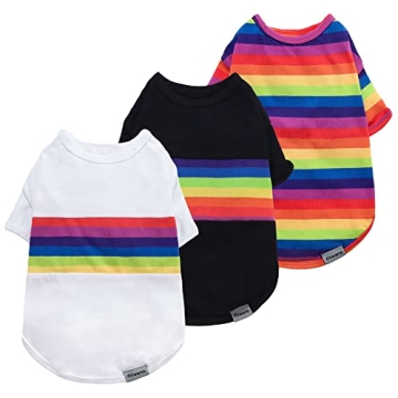 Fitwarm 3 Pack Rainbow Striped Dog Shirt - Summer Clothes for Small Dogs and Cats