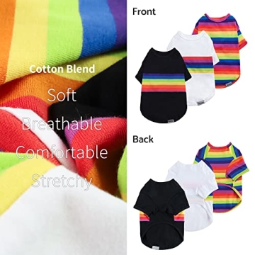 Fitwarm Rainbow Striped Dog Shirt 3 Pack for Small Pets