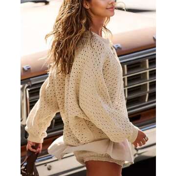 TIQOJE Women Oversized Knit Sweatshirt for Chic Comfort