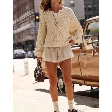 TIQOJE Women Oversized Knit Sweatshirt for Chic Comfort