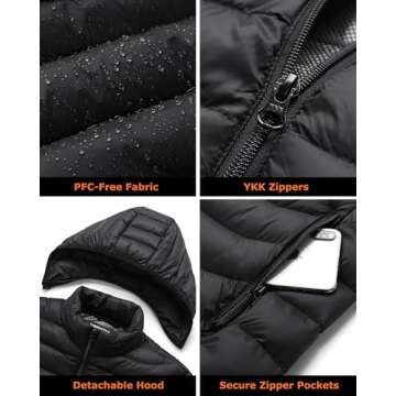 Venustas Unisex Heated Jacket with Battery, Heated Coat for Women and Men with Detachable Hood