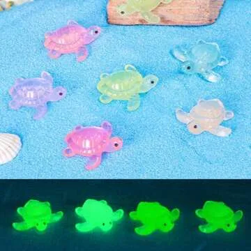 HOMICO 50PCS Mini Resin Turtles Figurines Luminous Mini Resin Animals Tiny Sea Animals Tiny Turtles for Garden Micro Moss Landscape Home Decor Party Decor, 7 Colors