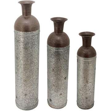 FirsTime & Co. Silver Barnyard Lane Vase 3-Piece Set, Rustic Modern Home Decor for Living Room and B...