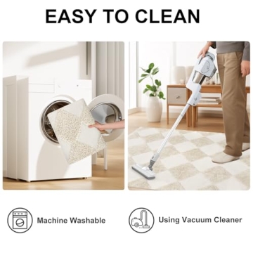 Collive Checkered Boho Rug – 5x7 Washable Cotton Area Rug