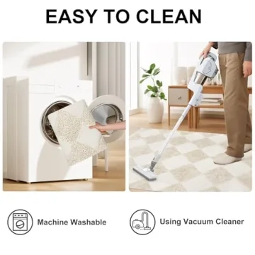 Collive Checkered Boho Rug – 5x7 Washable Cotton Area Rug