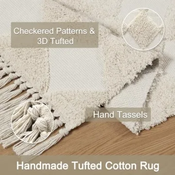 Collive Checkered Boho Rug – 5x7 Washable Cotton Area Rug