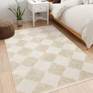 Collive Checkered Boho Rug – 5x7 Washable Cotton Area Rug