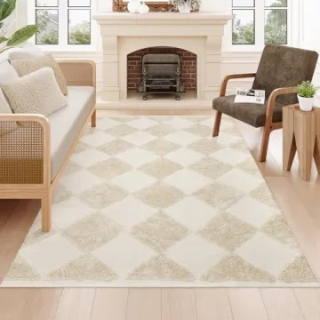 Collive Checkered Boho Rug – 5x7 Washable Cotton Area Rug