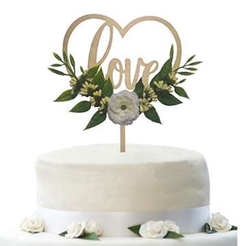 Rustic Wooden Heart Cake Topper for Weddings and Events