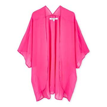 Moss Rose Women's Beach Kimono Coverup Sheer Chiffon Cover Ups, Casual Loose Open Front Cardigan Tops Solid Fushia