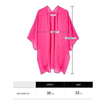 Moss Rose Women's Beach Kimono Coverup Sheer Chiffon Cover Ups, Casual Loose Open Front Cardigan Tops Solid Fushia