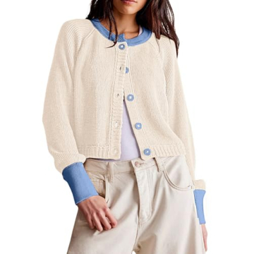 Loveimgs Women Knitted Button Down Cropped Cardigan Jacket Sweater Y2k Fall Knit Color Block Sweater...