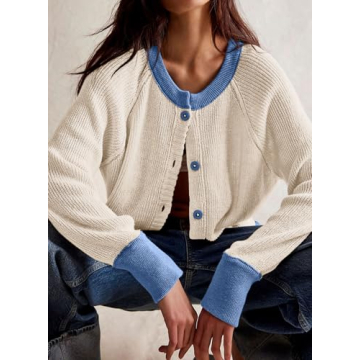 Loveimgs Color Block Cropped Cardigan for Women