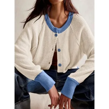 Loveimgs Color Block Cropped Cardigan for Women