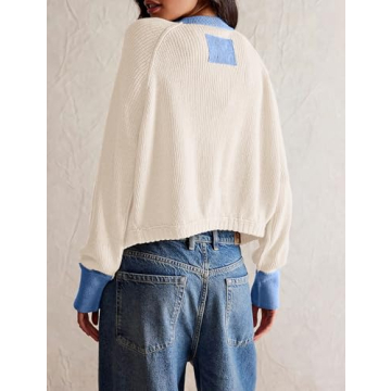 Loveimgs Color Block Cropped Cardigan for Women