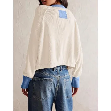 Loveimgs Color Block Cropped Cardigan for Women