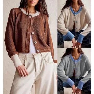 Loveimgs Color Block Cropped Cardigan for Women