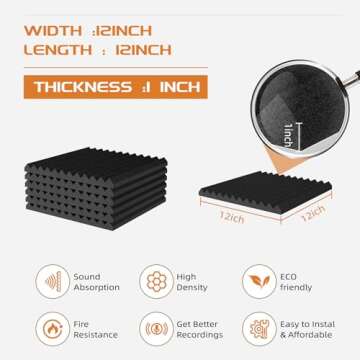 TEMGCUAM 48 Pack Sound Proof Foam Panels |1"×12"×12" Quick-Recovery Soundproof Wall Panels | High ...