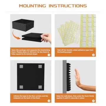 TEMGCUAM 48 Pack Sound Proof Foam Panels |1"×12"×12" Quick-Recovery Soundproof Wall Panels | High Density Sound Dampening Panels for Home Studio |With Adhesive Stickers 240PCS (Black)