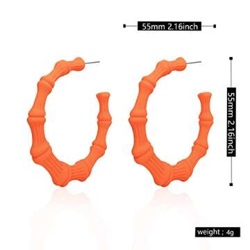 80s 90s Neon Large Bamboo Colorful Geometric Large Bamboo Circle Hoop Hollow Casting Drop Dangle Earrings Punk Cool Nightclub Hip-Hop Statement Jewelry for Women (Orange)