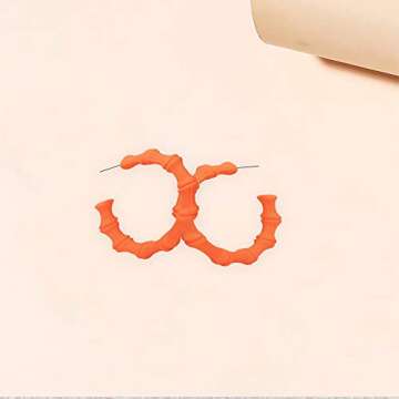 80s 90s Neon Large Bamboo Colorful Geometric Large Bamboo Circle Hoop Hollow Casting Drop Dangle Earrings Punk Cool Nightclub Hip-Hop Statement Jewelry for Women (Orange)