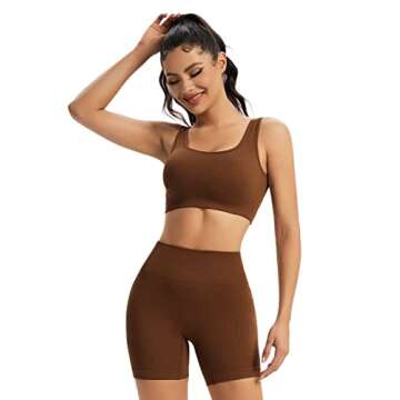 Chiphell Ribbed Workout Sets for Women 2 Piece Square Neck Crop Top and High Waist Biker Shorts Seamless Activewear Tracksuit