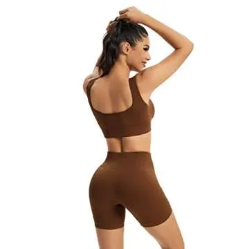 Chiphell Ribbed Workout Sets for Women 2 Piece Square Neck Crop Top and High Waist Biker Shorts Seamless Activewear Tracksuit