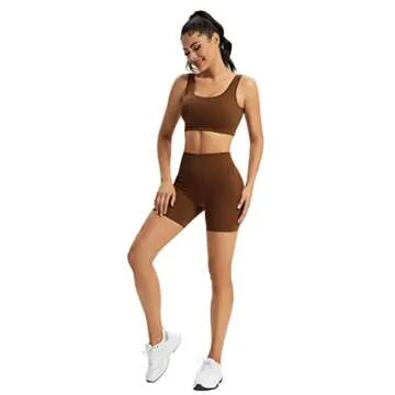 Chiphell Ribbed Workout Sets for Women 2 Piece Square Neck Crop Top and High Waist Biker Shorts Seamless Activewear Tracksuit