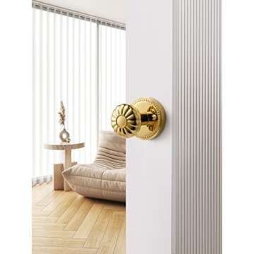 SORWDUERM Passage Door Knobs Gold Interior Polished Brass Door Knob for Hall and Closet,Zinc Alloy 1 Pack