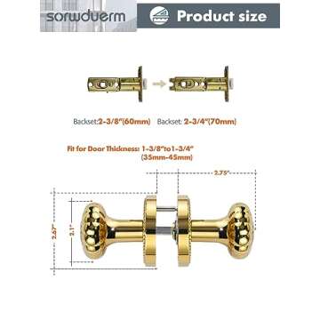 SORWDUERM Passage Door Knobs Gold Interior Polished Brass Door Knob for Hall and Closet,Zinc Alloy 1 Pack