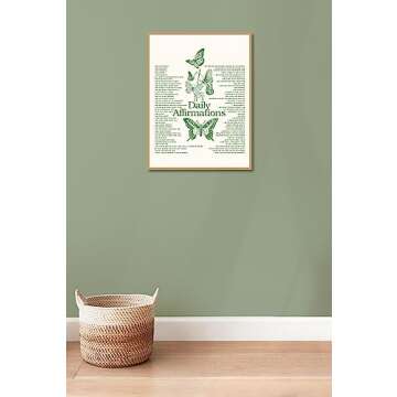 Trendy Sage Green Butterfly Wall Art Canvas for Home