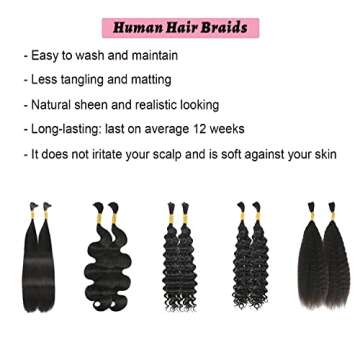 Human Hair for Braiding 100% Unprocessed Brazilian No Weft 20 Inch (100g (1pack-2bundles)) Human Hair Braids Extension Remy Human Braiding Hair for Micro Braids Hair (Super Bulk, Natural black)