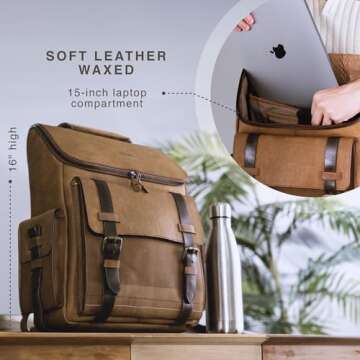 VELEZ Top Grain Leather Backpack for Men and Women - 15.6 Inch Leather Laptop Bag - Brown Designer Leather Bookbag - Vintage Business Leather Travel Backpack Casual Shoulder Bags