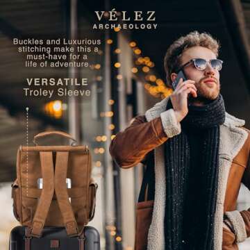 VELEZ Top Grain Leather Backpack for Men and Women - 15.6 Inch Leather Laptop Bag - Brown Designer Leather Bookbag - Vintage Business Leather Travel Backpack Casual Shoulder Bags